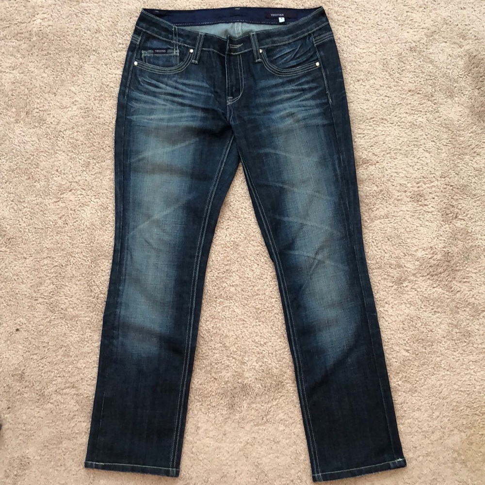 Vigoss Gold Glitter Straight Leg Ankle Jeans